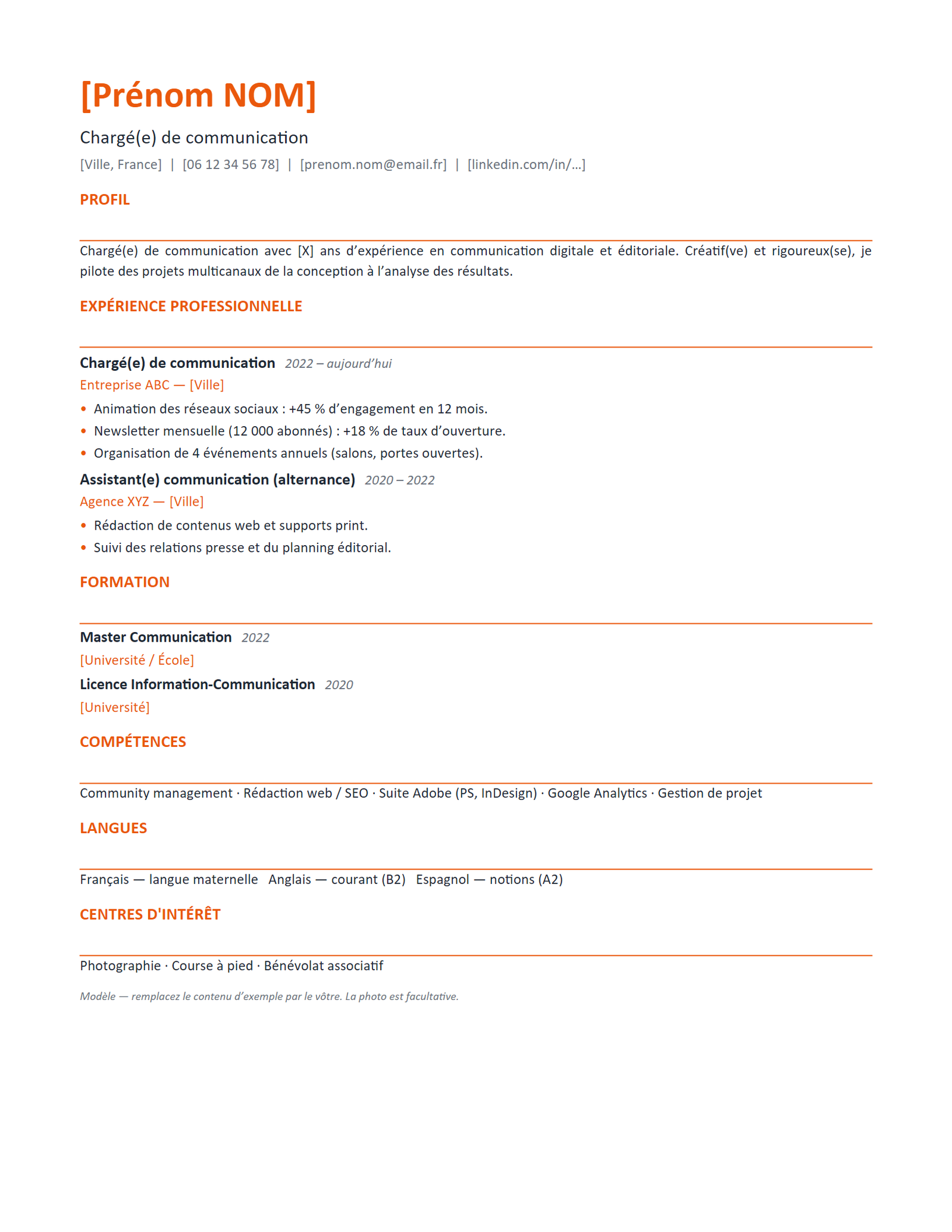 Aperçu — Modèle de CV — ATS (sans photo)