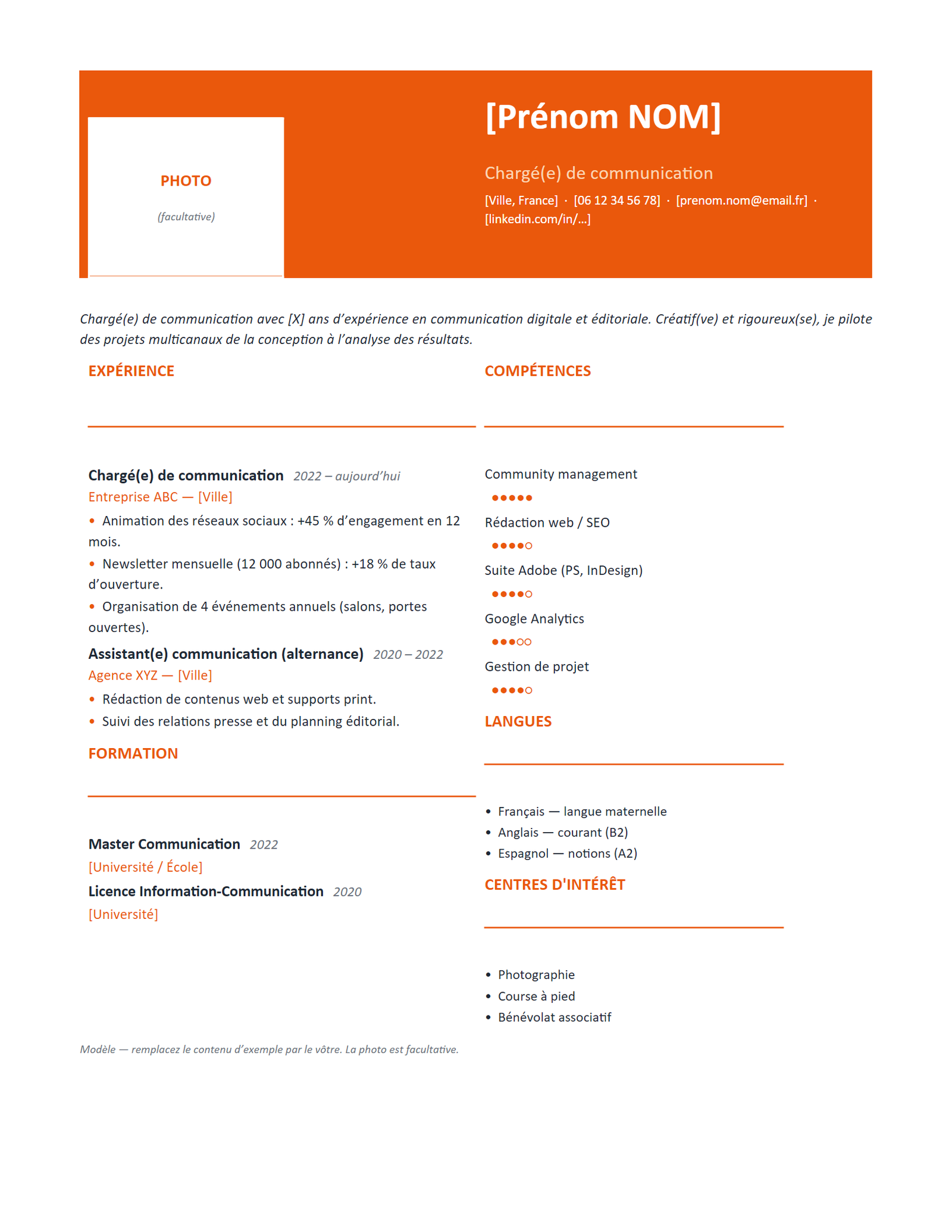 Aperçu — Modèle de CV — Créatif